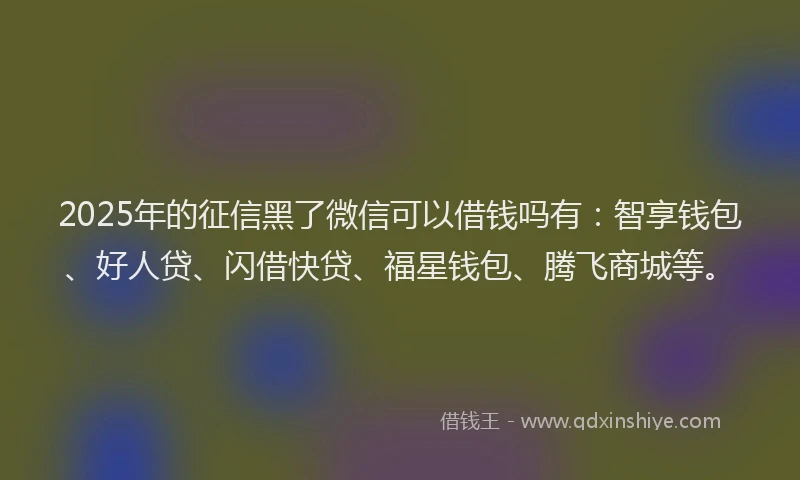 2025年的征信黑了微信可以借钱吗有：智享钱包、好人贷、闪借快贷、福星钱包、腾飞商城等。