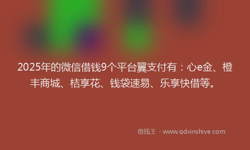 2025年的微信借钱9个平台翼支付有：心e金、橙丰商城、桔享花、钱袋速易、乐享快借等。