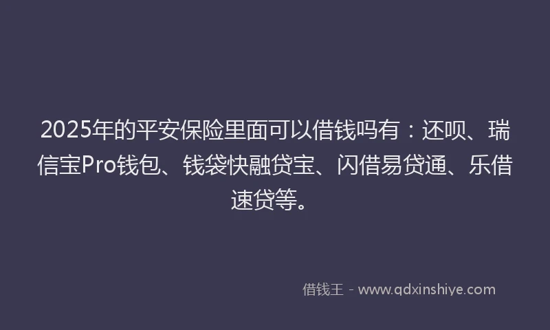 2025年的平安保险里面可以借钱吗有：还呗、瑞信宝Pro钱包、钱袋快融贷宝、闪借易贷通、乐借速贷等。