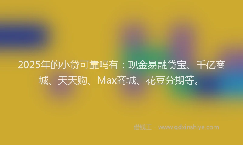 2025年的小贷可靠吗有：现金易融贷宝、千亿商城、天天购、Max商城、花豆分期等。