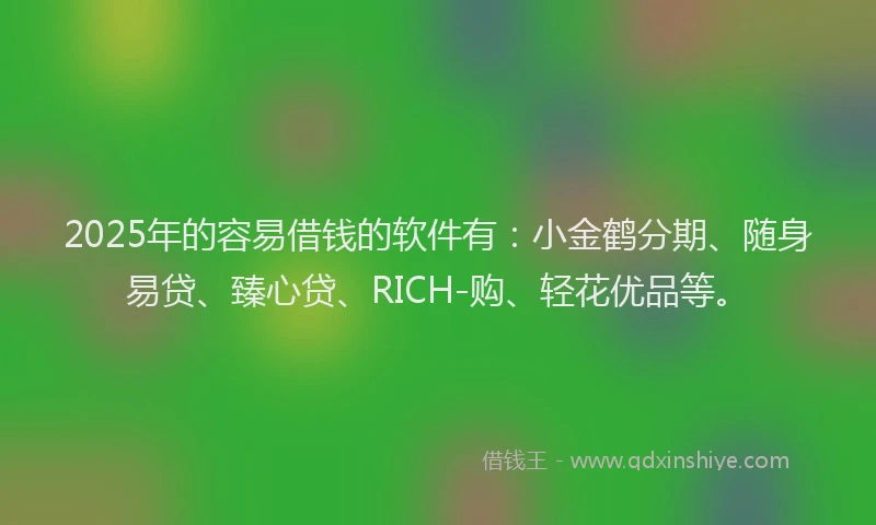2025年的容易借钱的软件有：小金鹤分期、随身易贷、臻心贷、RICH-购、轻花优品等。