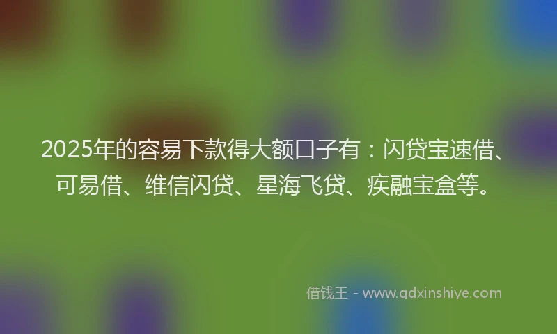 2025年的容易下款得大额口子有：闪贷宝速借、可易借、维信闪贷、星海飞贷、疾融宝盒等。