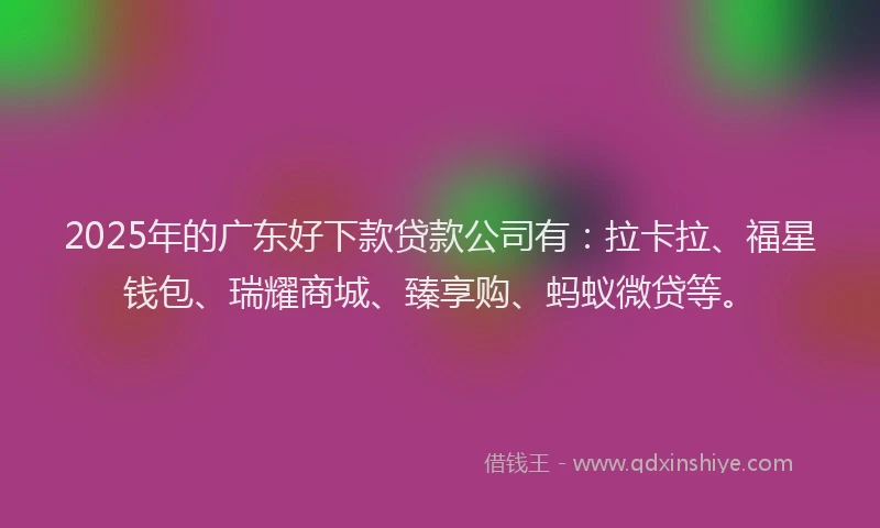 2025年的广东好下款贷款公司有：拉卡拉、福星钱包、瑞耀商城、臻享购、蚂蚁微贷等。