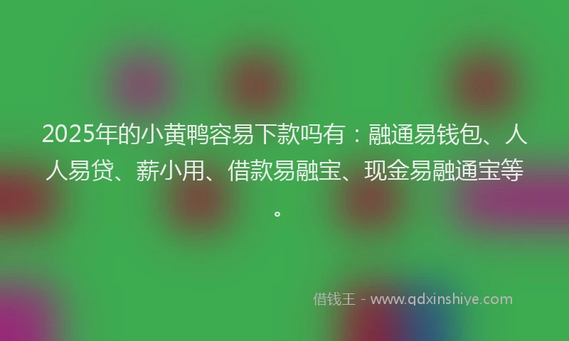 2025年的小黄鸭容易下款吗有：融通易钱包、人人易贷、薪小用、借款易融宝、现金易融通宝等。