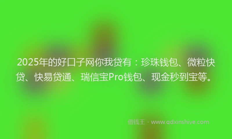 2025年的好口子网你我贷有：珍珠钱包、微粒快贷、快易贷通、瑞信宝Pro钱包、现金秒到宝等。