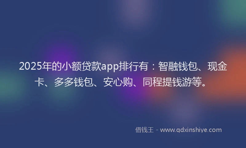 2025年的小额贷款app排行有：智融钱包、现金卡、多多钱包、安心购、同程提钱游等。