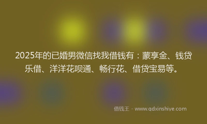 2025年的已婚男微信找我借钱有：蒙享金、钱贷乐借、洋洋花呗通、畅行花、借贷宝易等。
