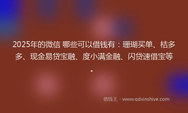2025年的微信 哪些可以借钱有：珊瑚买单、桔多多、现金易贷宝融、度小满金融、闪贷速借宝等。
