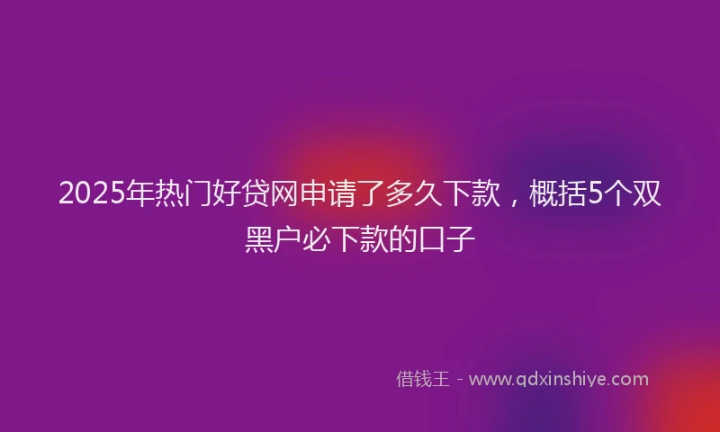 2025年热门好贷网申请了多久下款，概括5个双黑户必下款的口子