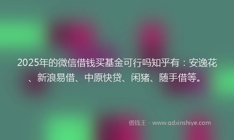 2025年的微信借钱买基金可行吗知乎有：安逸花、新浪易借、中原快贷、闲猪、随手借等。