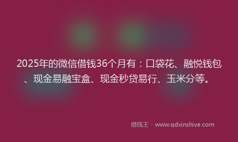 2025年的微信借钱36个月有：口袋花、融悦钱包、现金易融宝盒、现金秒贷易行、玉米分等。