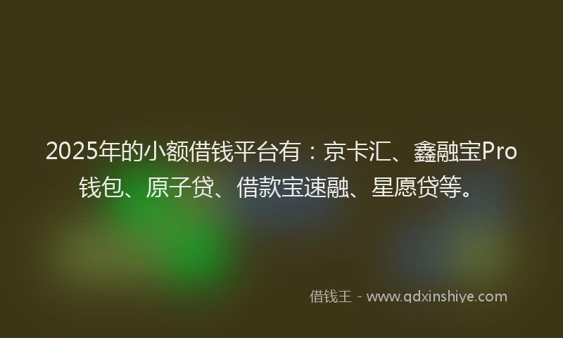 2025年的小额借钱平台有：京卡汇、鑫融宝Pro钱包、原子贷、借款宝速融、星愿贷等。