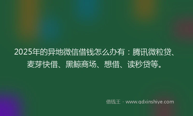 2025年的异地微信借钱怎么办有：腾讯微粒贷、麦芽快借、黑鲸商场、想借、读秒贷等。