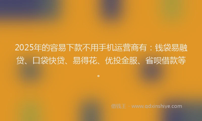 2025年的容易下款不用手机运营商有:钱袋易融贷、口袋快贷、易得花、优投金服、省呗借款等。