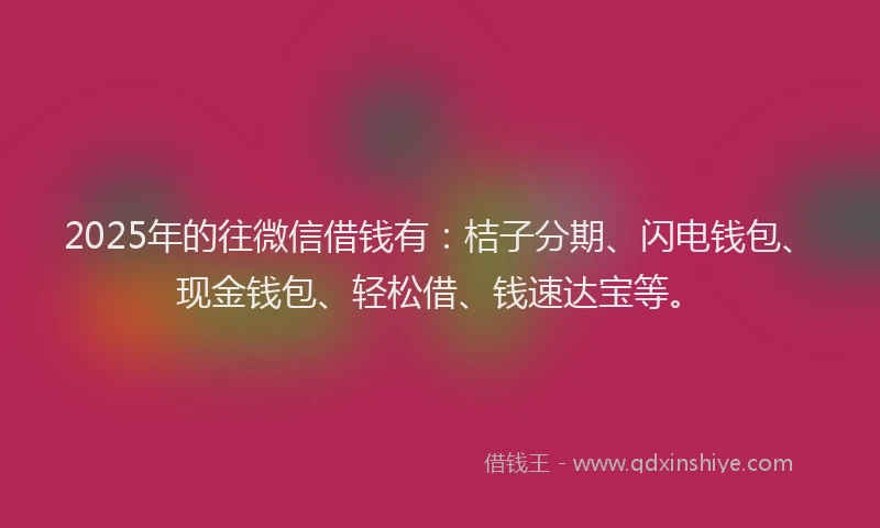 2025年的往微信借钱有：桔子分期、闪电钱包、现金钱包、轻松借、钱速达宝等。
