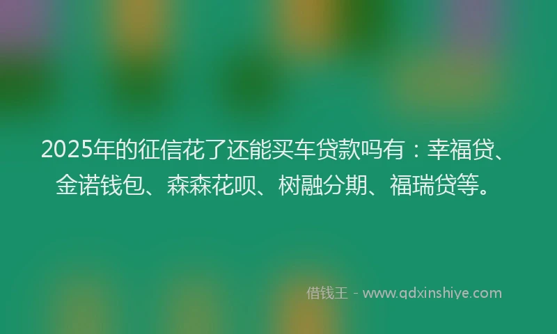 2025年的征信花了还能买车贷款吗有：幸福贷、金诺钱包、森森花呗、树融分期、福瑞贷等。