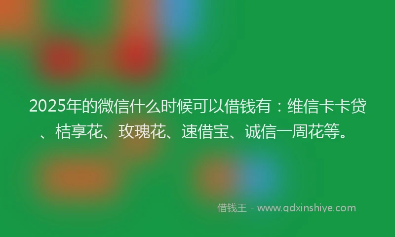 2025年的微信什么时候可以借钱有：维信卡卡贷、桔享花、玫瑰花、速借宝、诚信一周花等。