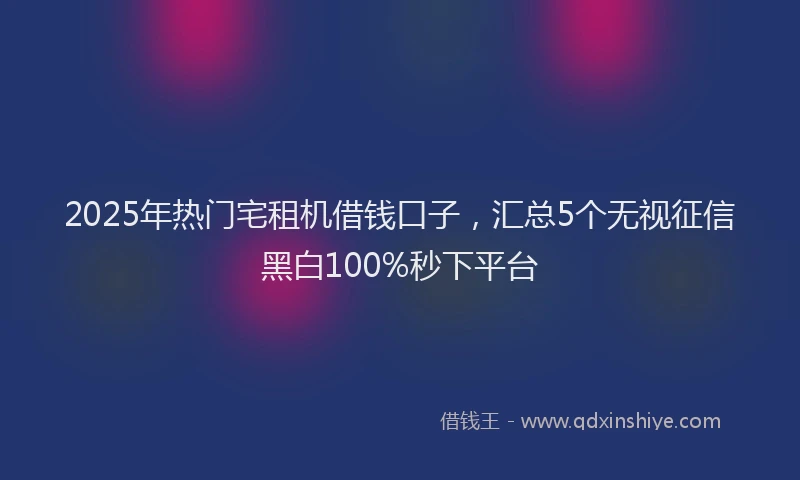 2025年热门宅租机借钱口子，汇总5个无视征信黑白100%秒下平台