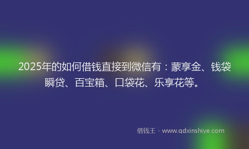 2025年的如何借钱直接到微信有：蒙享金、钱袋瞬贷、百宝箱、口袋花、乐享花等。
