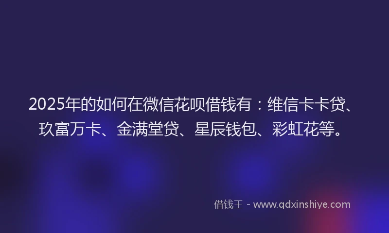 2025年的如何在微信花呗借钱有：维信卡卡贷、玖富万卡、金满堂贷、星辰钱包、彩虹花等。