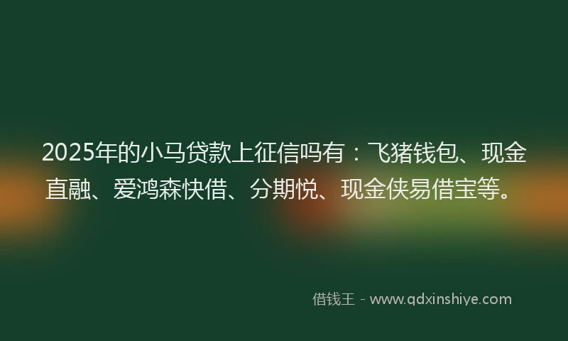 2025年的小马贷款上征信吗有：飞猪钱包、现金直融、爱鸿森快借、分期悦、现金侠易借宝等。