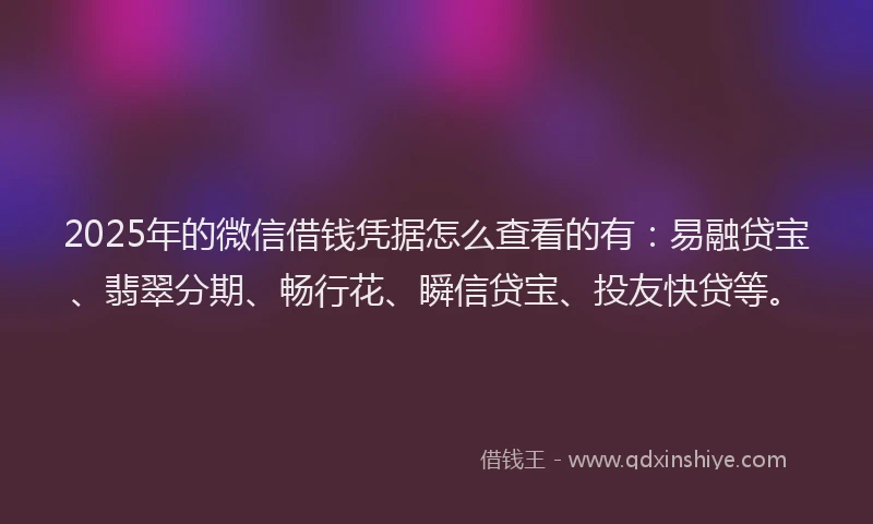 2025年的微信借钱凭据怎么查看的有：易融贷宝、翡翠分期、畅行花、瞬信贷宝、投友快贷等。