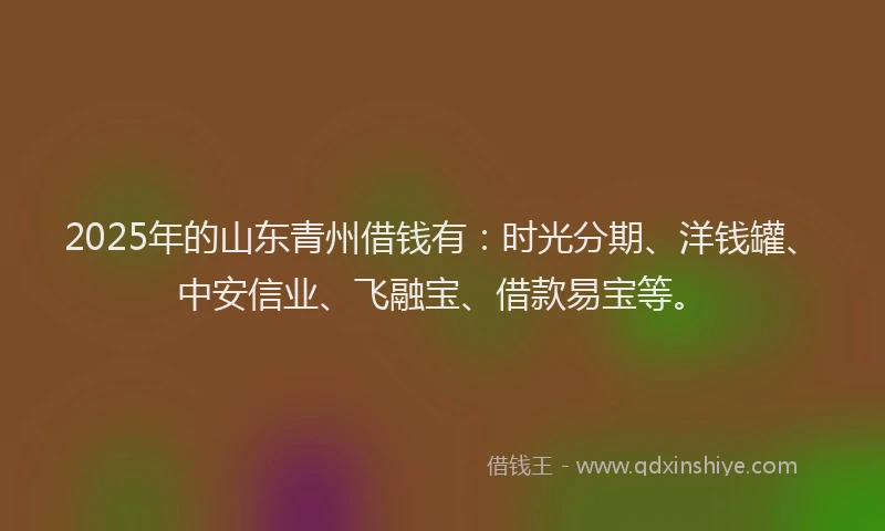 2025年的山东青州借钱有：时光分期、洋钱罐、中安信业、飞融宝、借款易宝等。