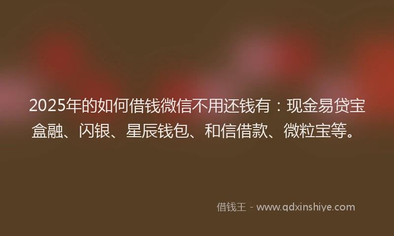 2025年的如何借钱微信不用还钱有:现金易贷宝盒融、闪银、星辰钱包、和信借款、微粒宝等。