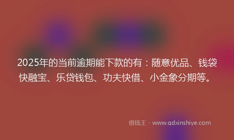 2025年的当前逾期能下款的有：随意优品、钱袋快融宝、乐贷钱包、功夫快借、小金象分期等。