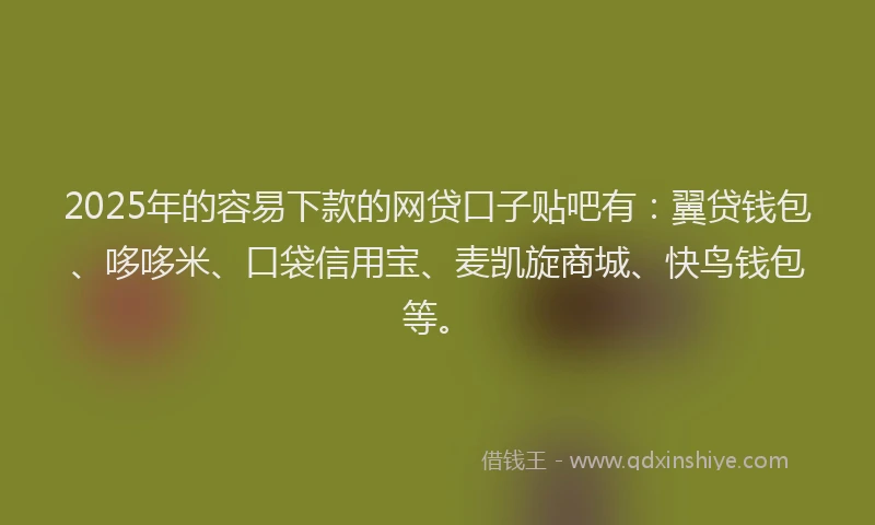 2025年的容易下款的网贷口子贴吧有：翼贷钱包、哆哆米、口袋信用宝、麦凯旋商城、快鸟钱包等。
