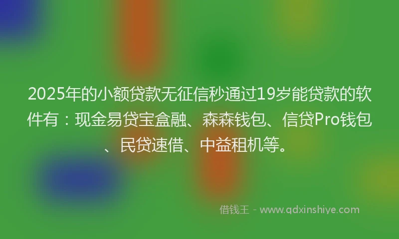 2025年的小额贷款无征信秒通过19岁能贷款的软件有：现金易贷宝盒融、森森钱包、信贷Pro钱包、民贷速借、中益租机等。