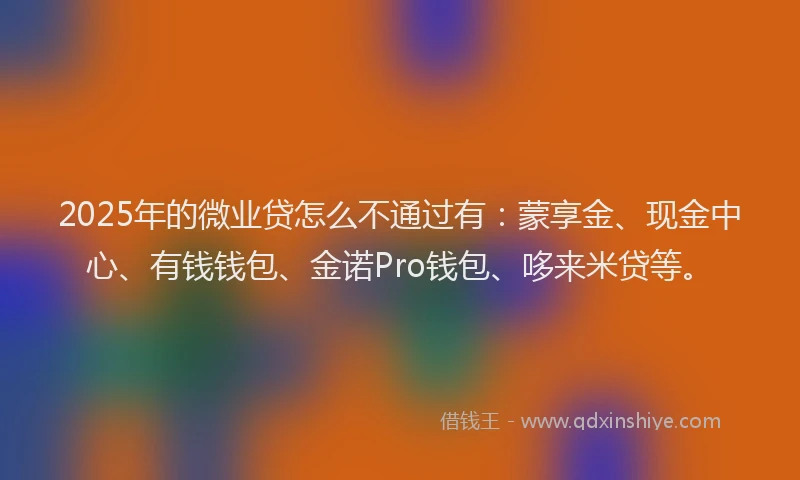 2025年的微业贷怎么不通过有：蒙享金、现金中心、有钱钱包、金诺Pro钱包、哆来米贷等。