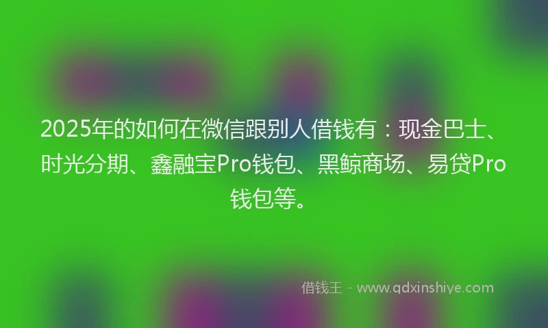 2025年的如何在微信跟别人借钱有：现金巴士、时光分期、鑫融宝Pro钱包、黑鲸商场、易贷Pro钱包等。