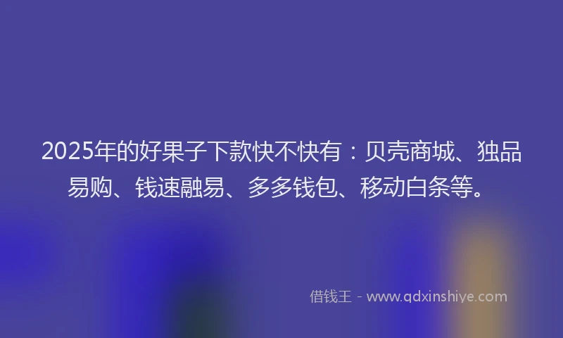 2025年的好果子下款快不快有：贝壳商城、独品易购、钱速融易、多多钱包、移动白条等。