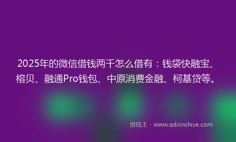 2025年的微信借钱两千怎么借有：钱袋快融宝、榕贝、融通Pro钱包、中原消费金融、柯基贷等。