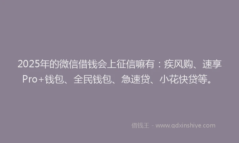 2025年的微信借钱会上征信嘛有：疾风购、速享Pro+钱包、全民钱包、急速贷、小花快贷等。