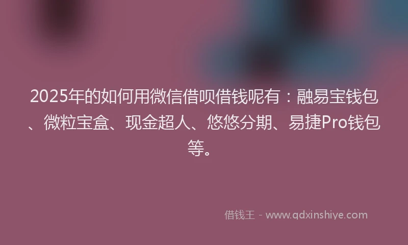 2025年的如何用微信借呗借钱呢有：融易宝钱包、微粒宝盒、现金超人、悠悠分期、易捷Pro钱包等。