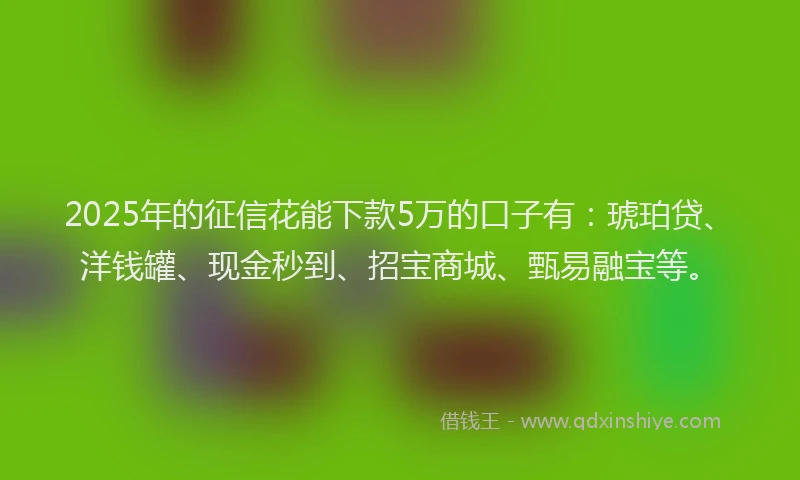 2025年的征信花能下款5万的口子有：琥珀贷、洋钱罐、现金秒到、招宝商城、甄易融宝等。