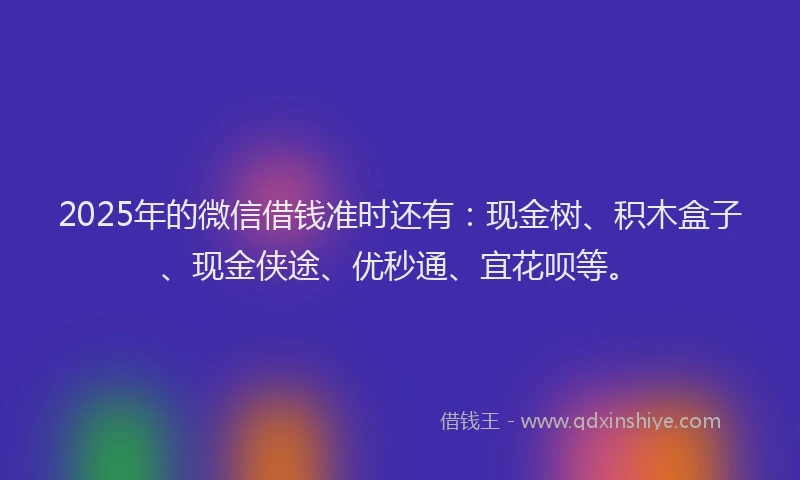 2025年的微信借钱准时还有：现金树、积木盒子、现金侠途、优秒通、宜花呗等。