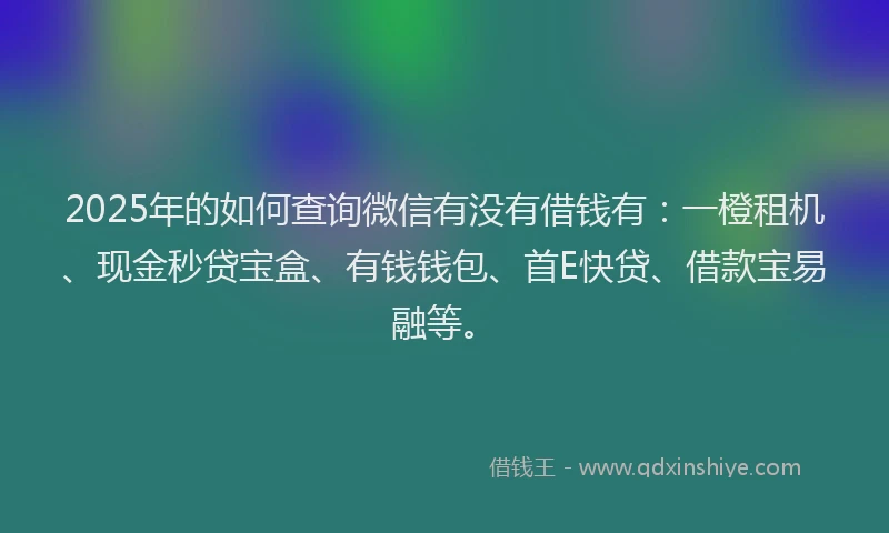 2025年的如何查询微信有没有借钱有：一橙租机、现金秒贷宝盒、有钱钱包、首E快贷、借款宝易融等。