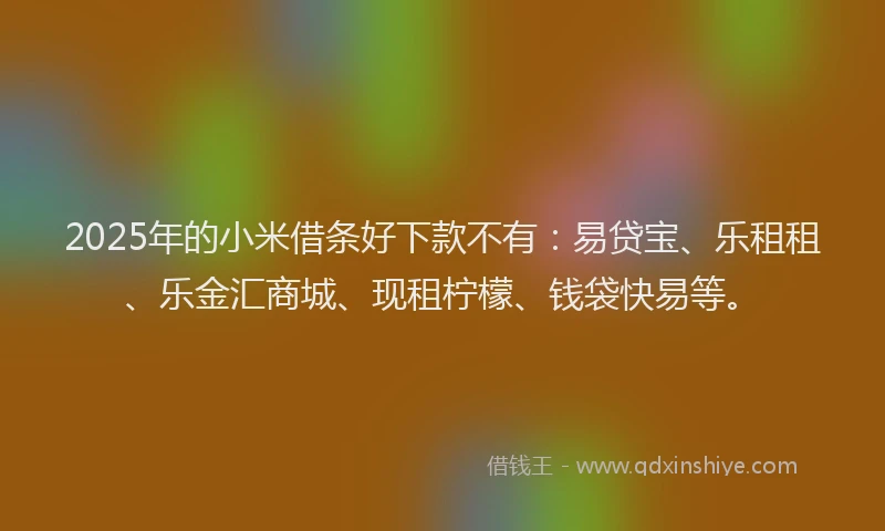 2025年的小米借条好下款不有：易贷宝、乐租租、乐金汇商城、现租柠檬、钱袋快易等。