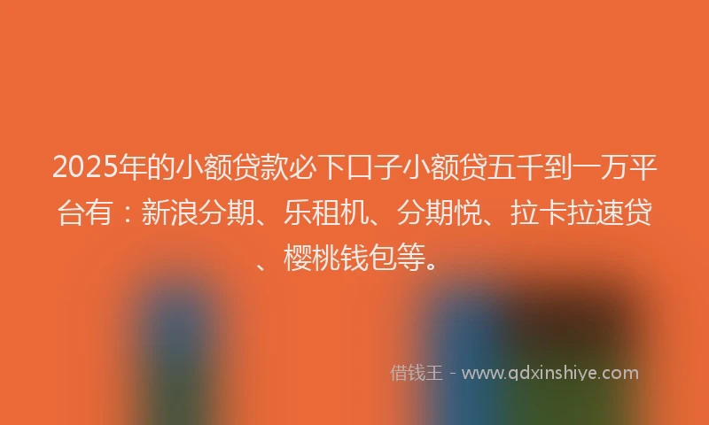 2025年的小额贷款必下口子小额贷五千到一万平台有：新浪分期、乐租机、分期悦、拉卡拉速贷、樱桃钱包等。