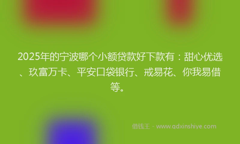 2025年的宁波哪个小额贷款好下款有：甜心优选、玖富万卡、平安口袋银行、戒易花、你我易借等。