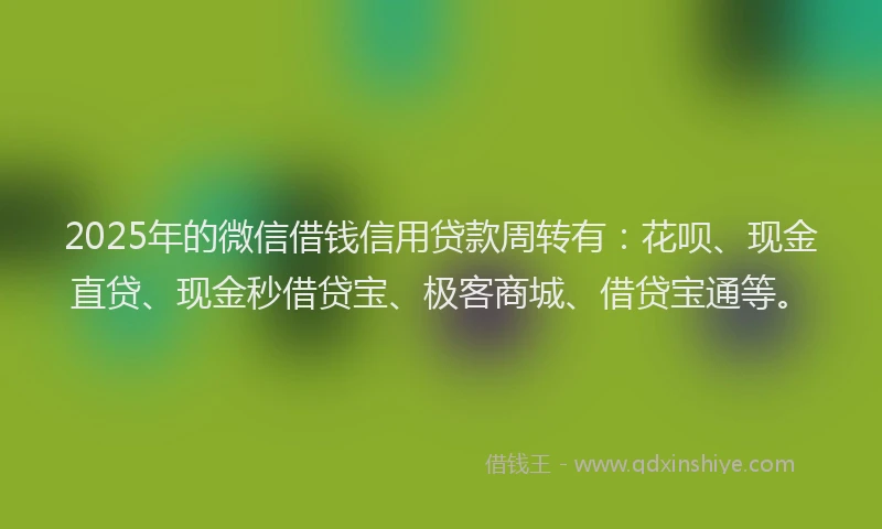 2025年的微信借钱信用贷款周转有：花呗、现金直贷、现金秒借贷宝、极客商城、借贷宝通等。