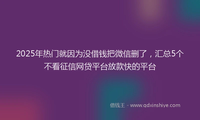 2025年热门就因为没借钱把微信删了，汇总5个不看征信网贷平台放款快的平台