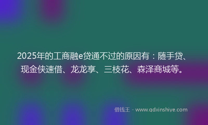 2025年的工商融e贷通不过的原因有：随手贷、现金侠速借、龙龙享、三枝花、森泽商城等。