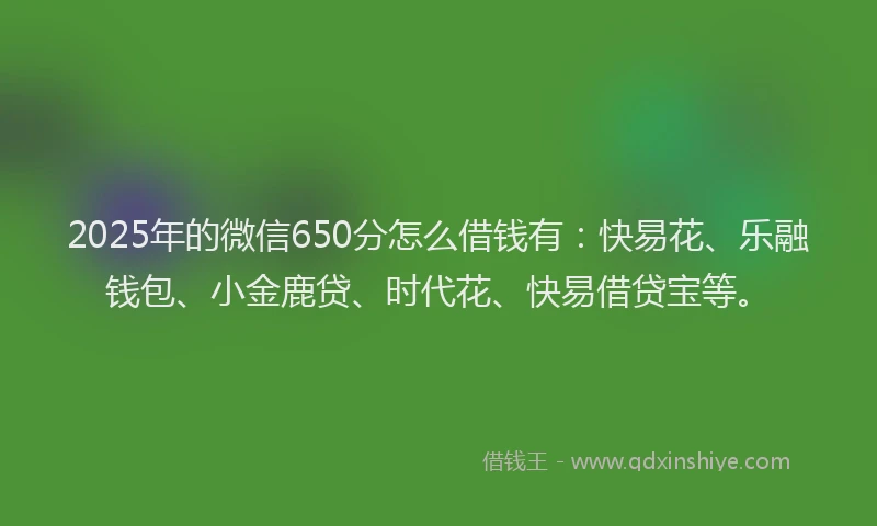 2025年的微信650分怎么借钱有:快易花、乐融钱包、小金鹿贷、时代花、快易借贷宝等。