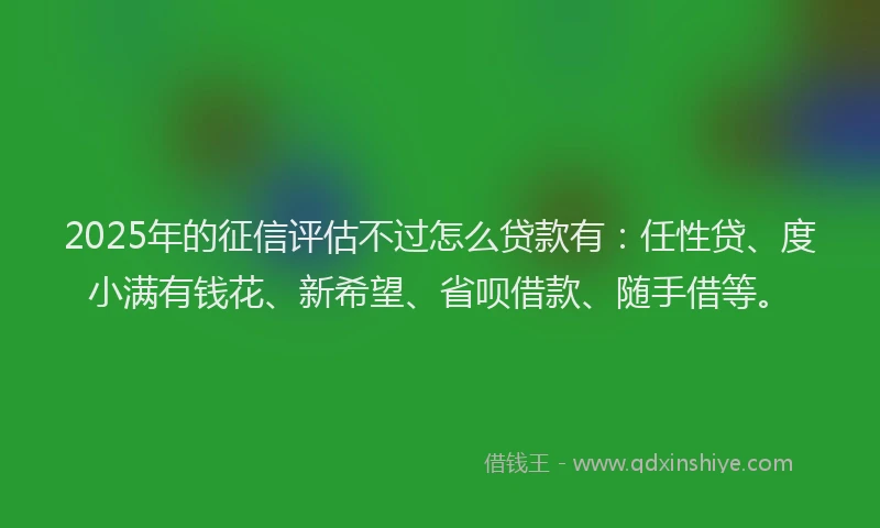 2025年的征信评估不过怎么贷款有：任性贷、度小满有钱花、新希望、省呗借款、随手借等。