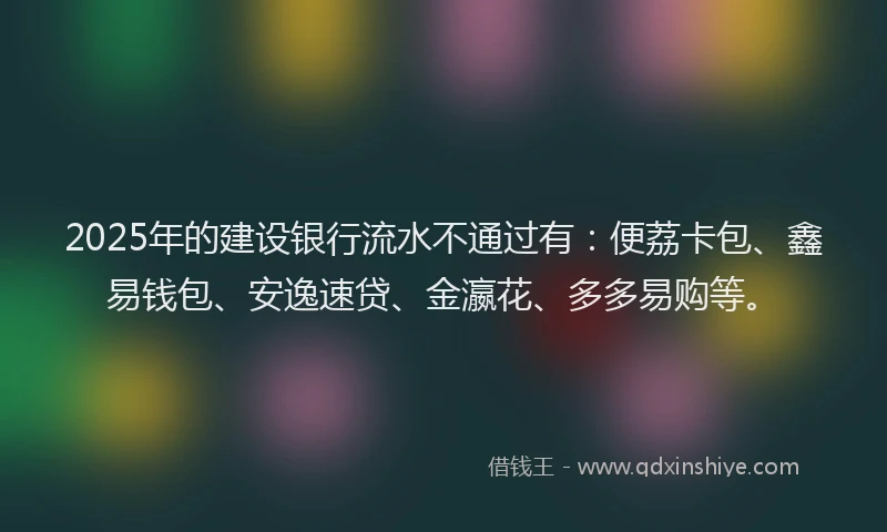 2025年的建设银行流水不通过有：便荔卡包、鑫易钱包、安逸速贷、金瀛花、多多易购等。