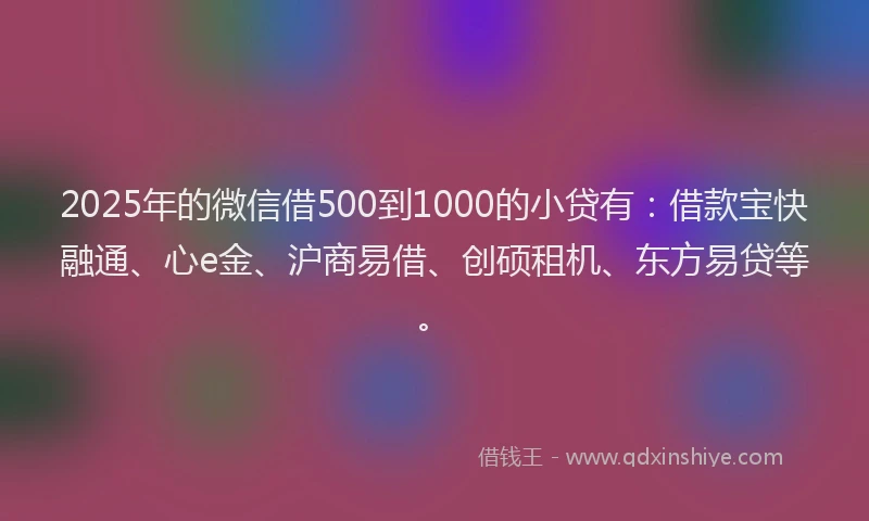 2025年的微信借500到1000的小贷有：借款宝快融通、心e金、沪商易借、创硕租机、东方易贷等。